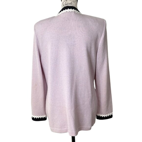 St. John Collection Santana Knit Cardigan Lilac W/ Black White Trim Size 8 -READ - Picture 3 of 14